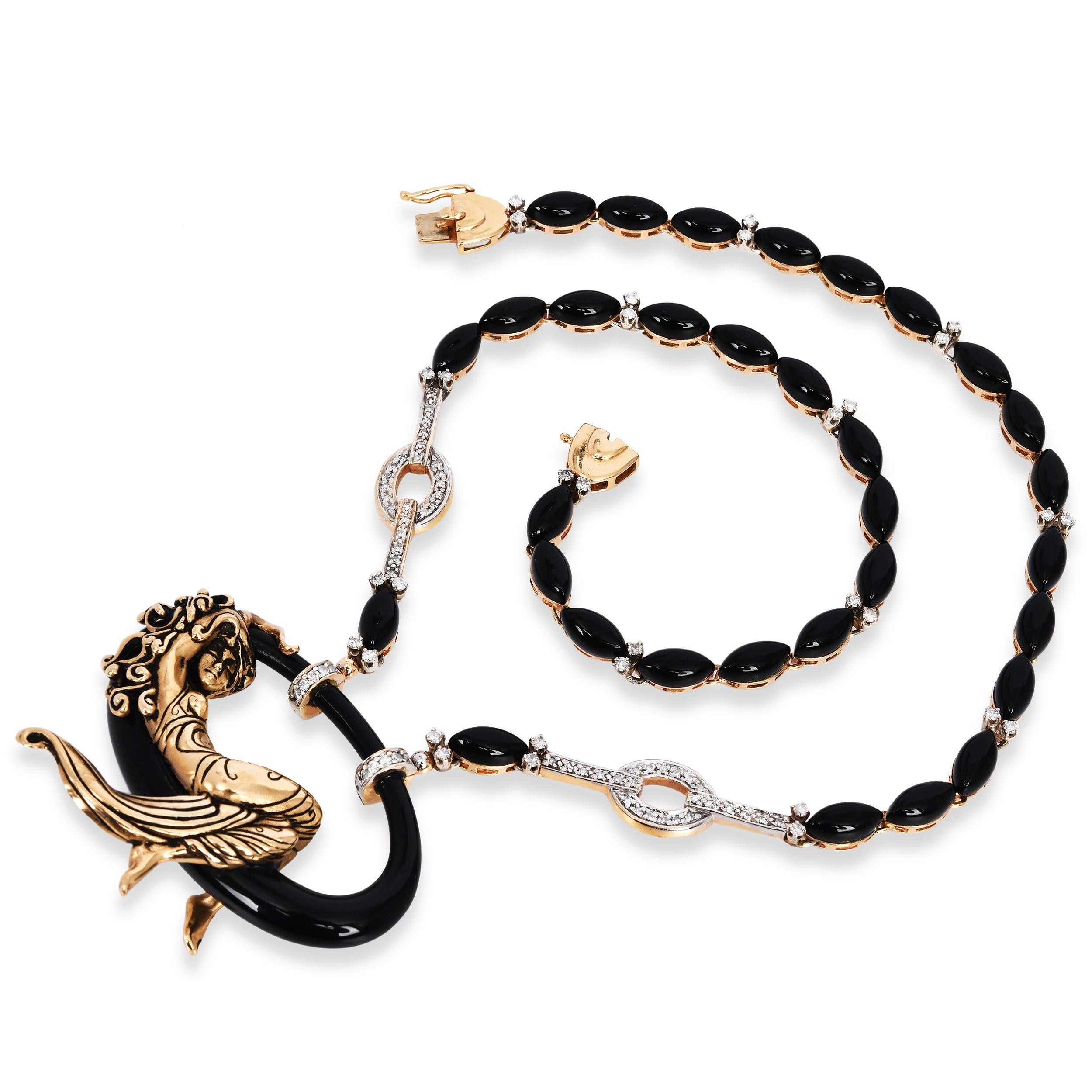 Donna Erte Vintage La Belle by Erté Collana con diamanti in onice in vendita