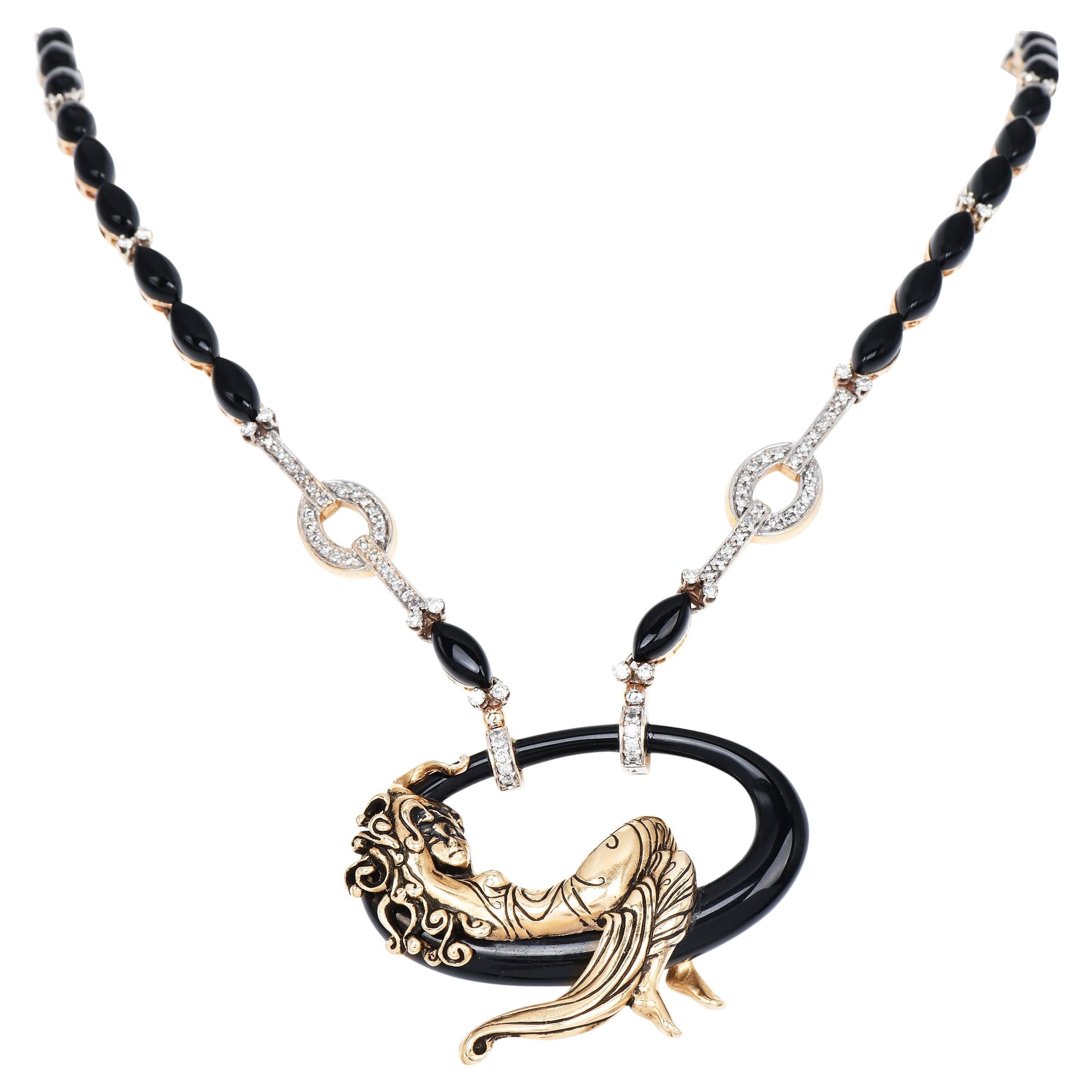 Erte Vintage La Belle by Erté Onyx Diamond Statement Necklace