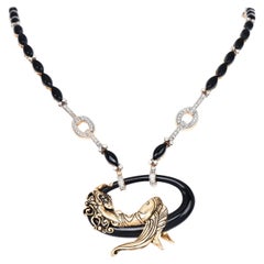 Erte Vintage La Belle by Erté Onyx Diamond Statement Necklace