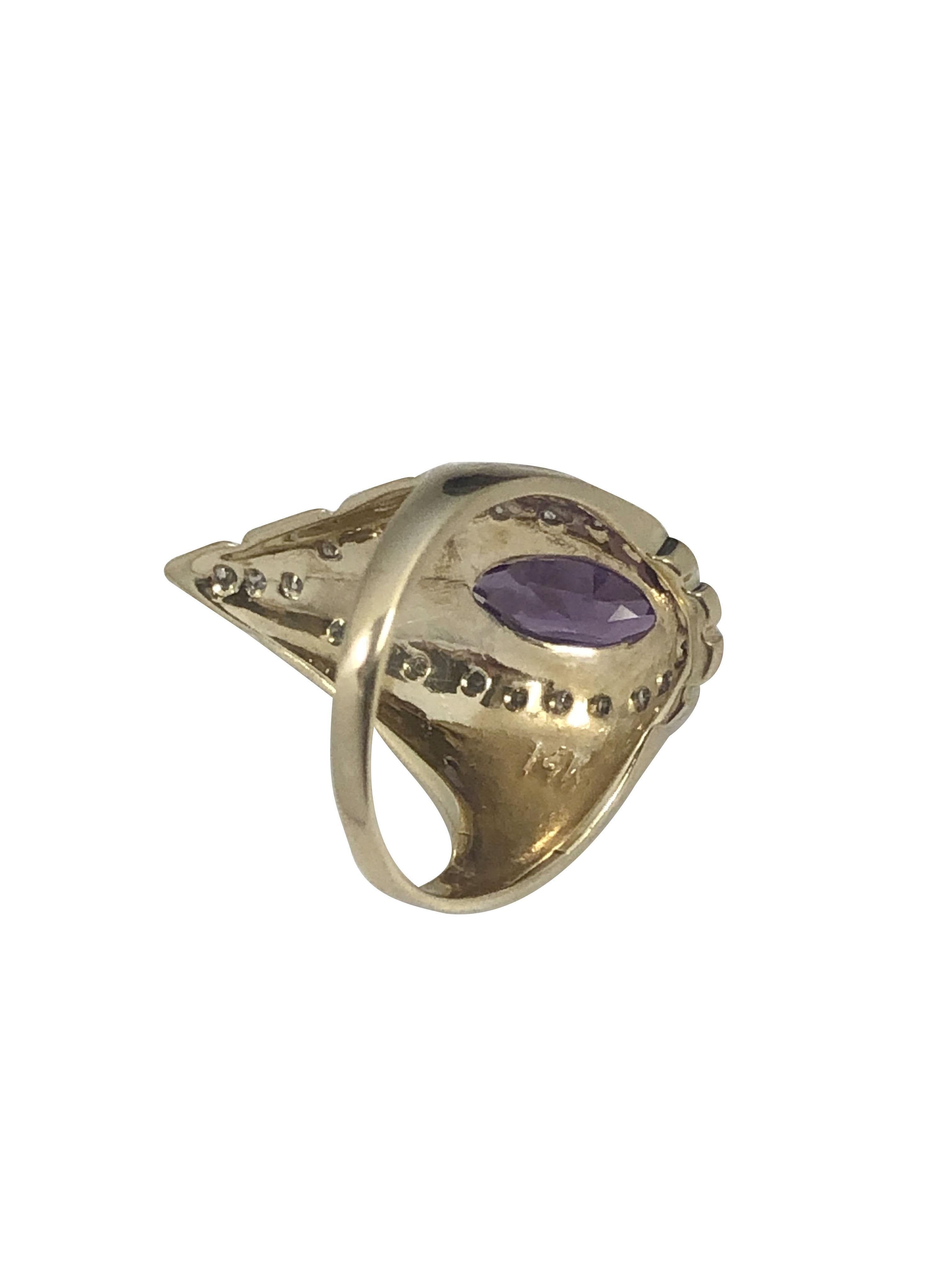 Erte Vintage Gelbgold Diamant und Amethyst 