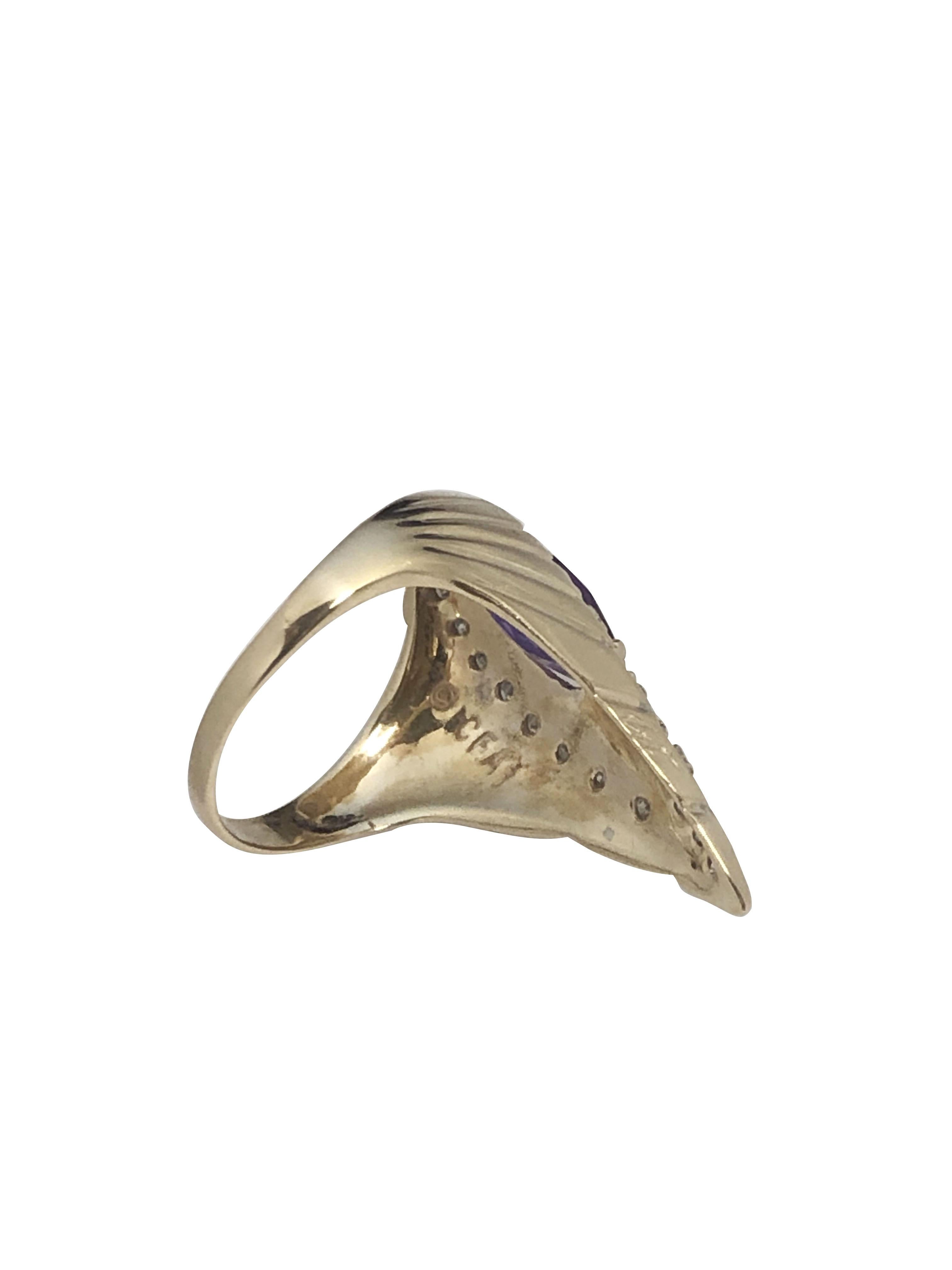 Erte Vintage Gelbgold Diamant und Amethyst 