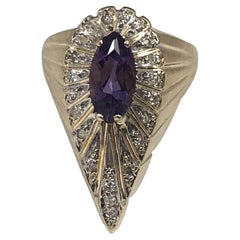 Erte Vintage Gelbgold Diamant und Amethyst "Peacock" Ring