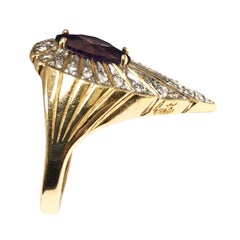 Erte Yellow Gold Diamond and Amethyst "Peacock" Ring