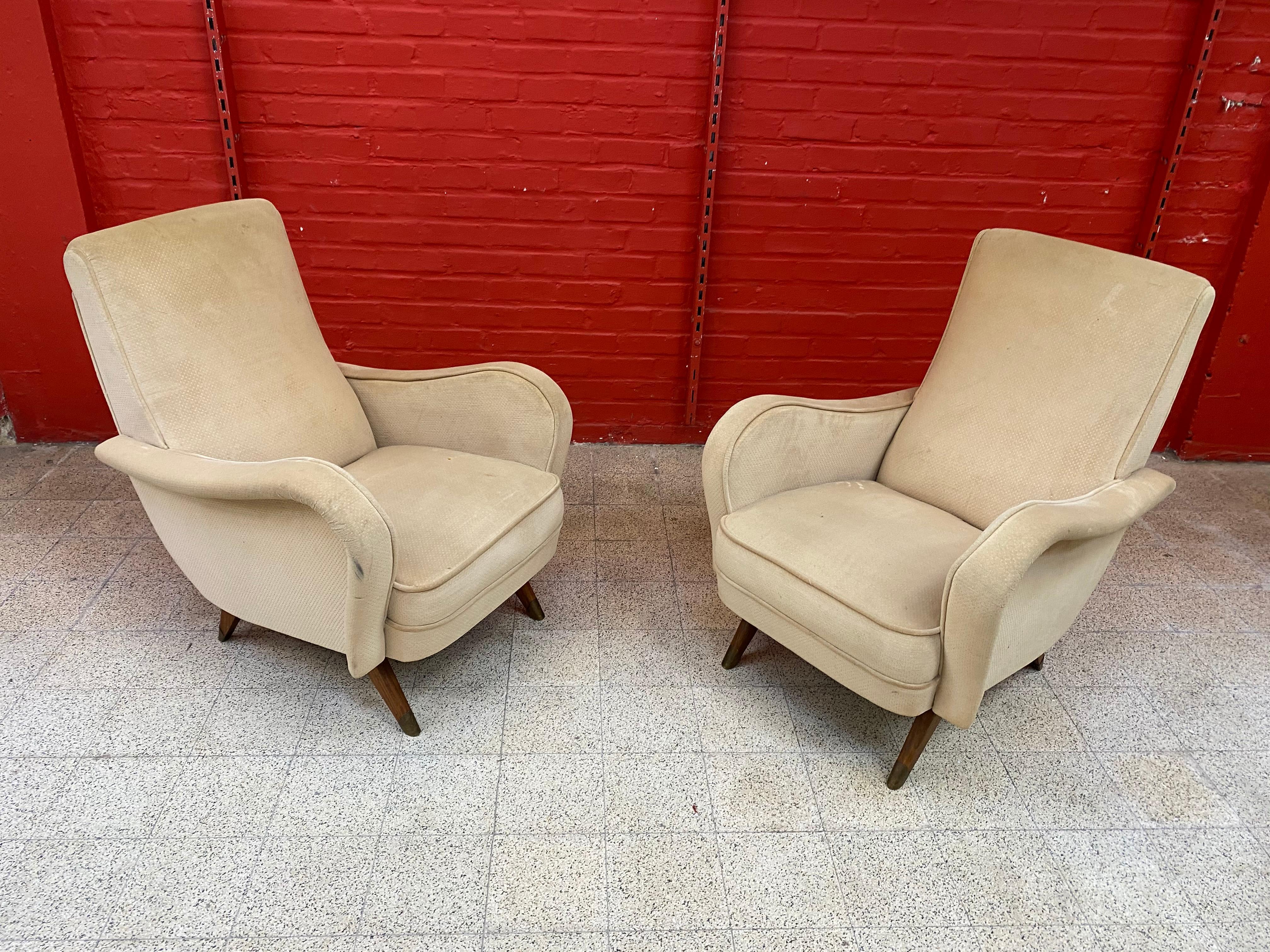 French Erton, Pair of Vintage Armchairs, circa 1950 For Sale