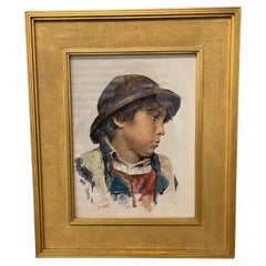 Antique Erulo Eroli (Italian, 1854-1916) Watercolor Portrait of a Boy