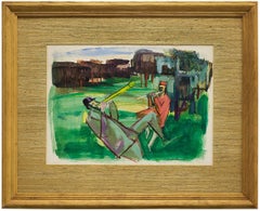 Duo with a Flute, Judaica Klezmer Musicians Modernist American Painting