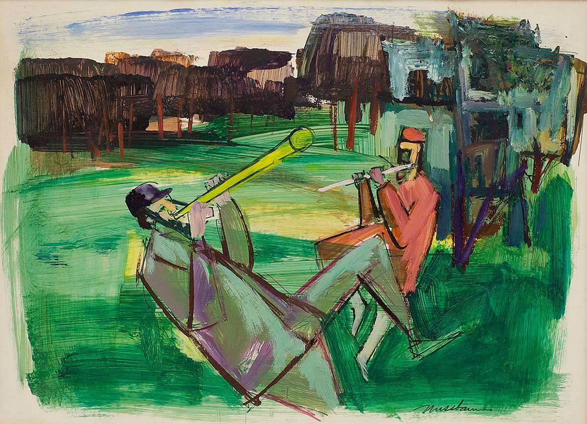 Duo avec une flûte, peinture de musiciens modernistes américains de Judaica Klezmer