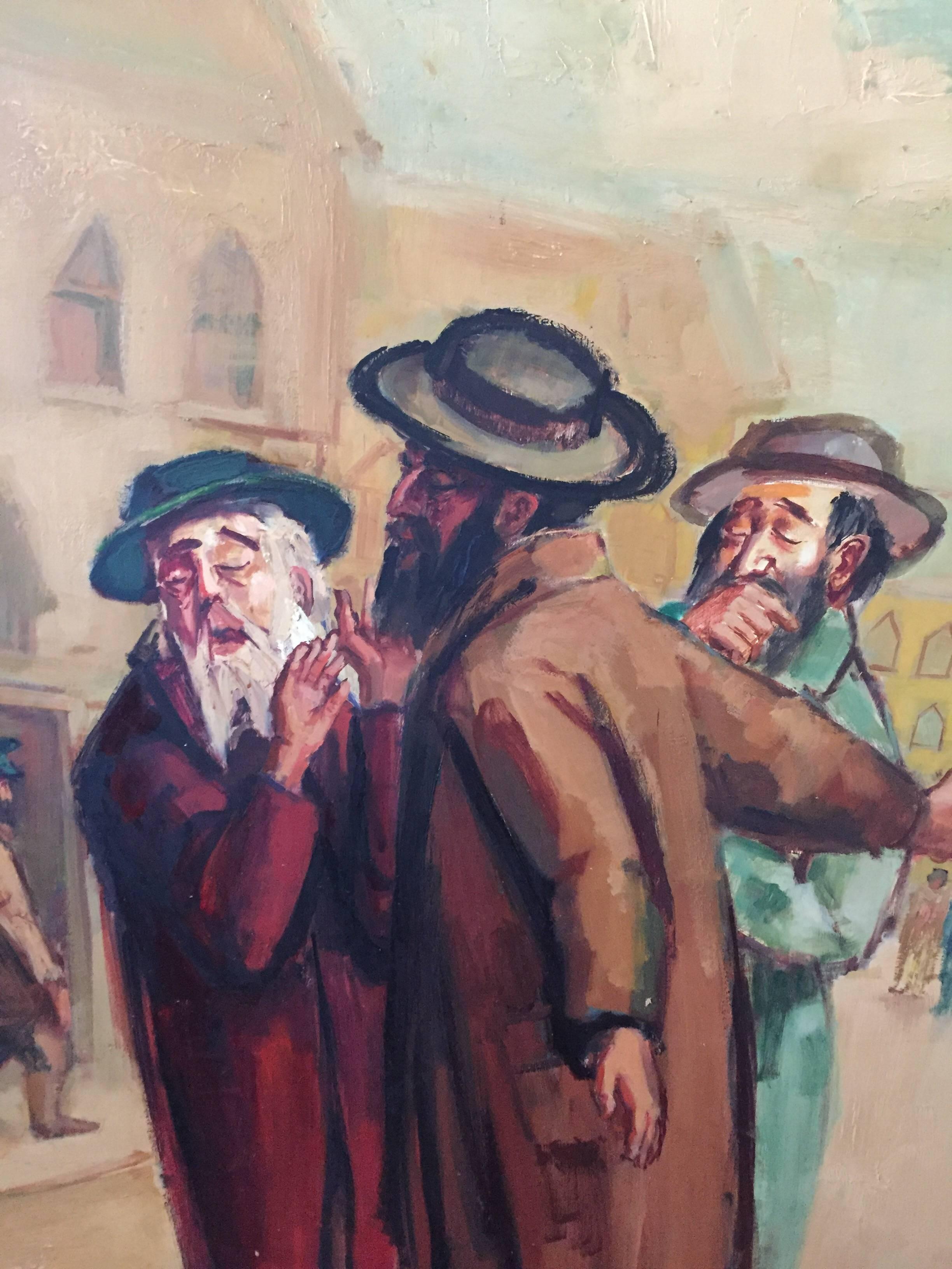 Grande peinture à l'huile américaine moderniste Judaica Discussion rabbinique - Painting de Ervin B. Nussbaum