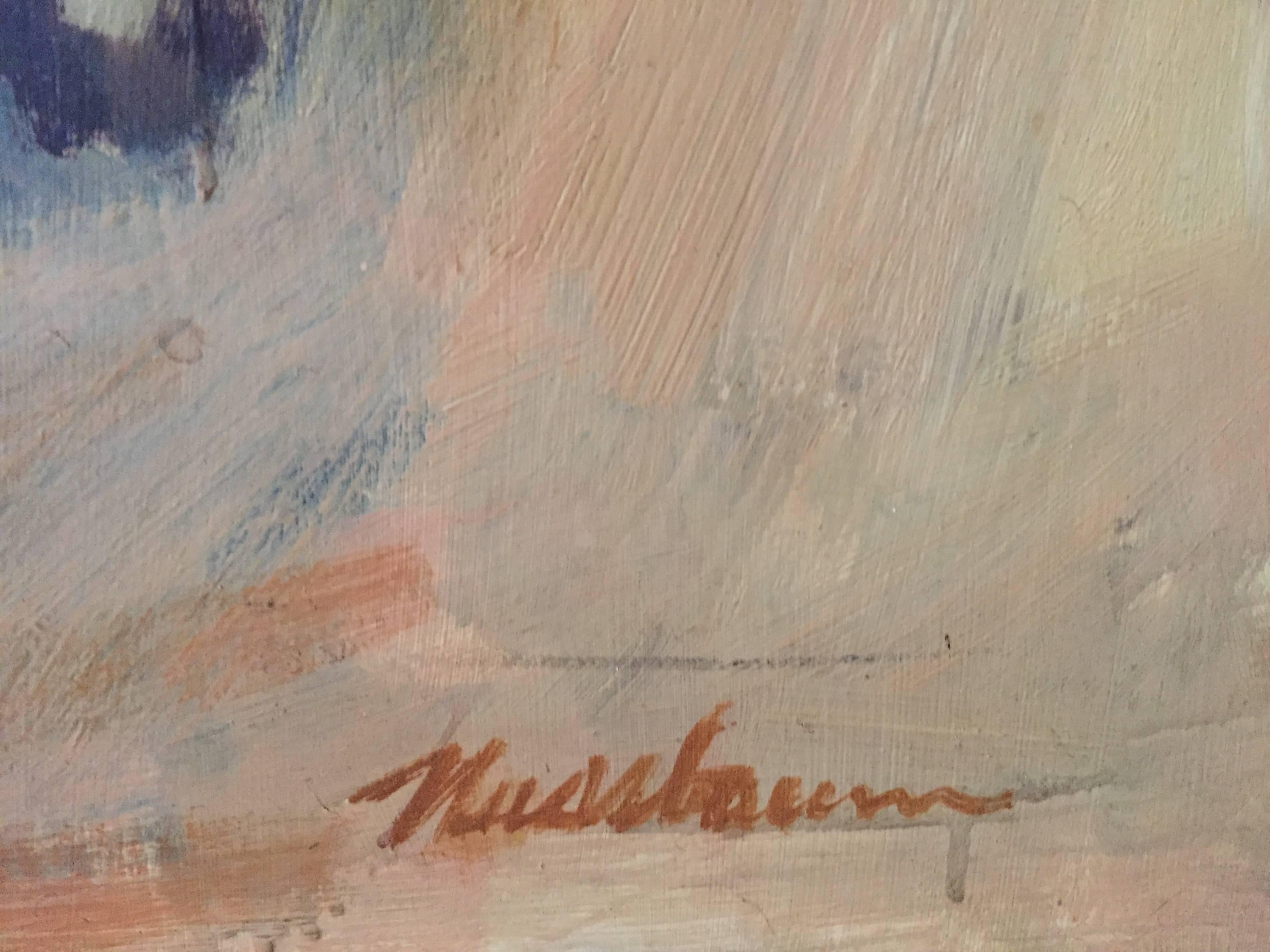 Großes amerikanisches modernistisches Judaica-Ölgemälde, Ölgemälde, Rabbinerische Diskussion (Moderne), Painting, von Ervin B. Nussbaum