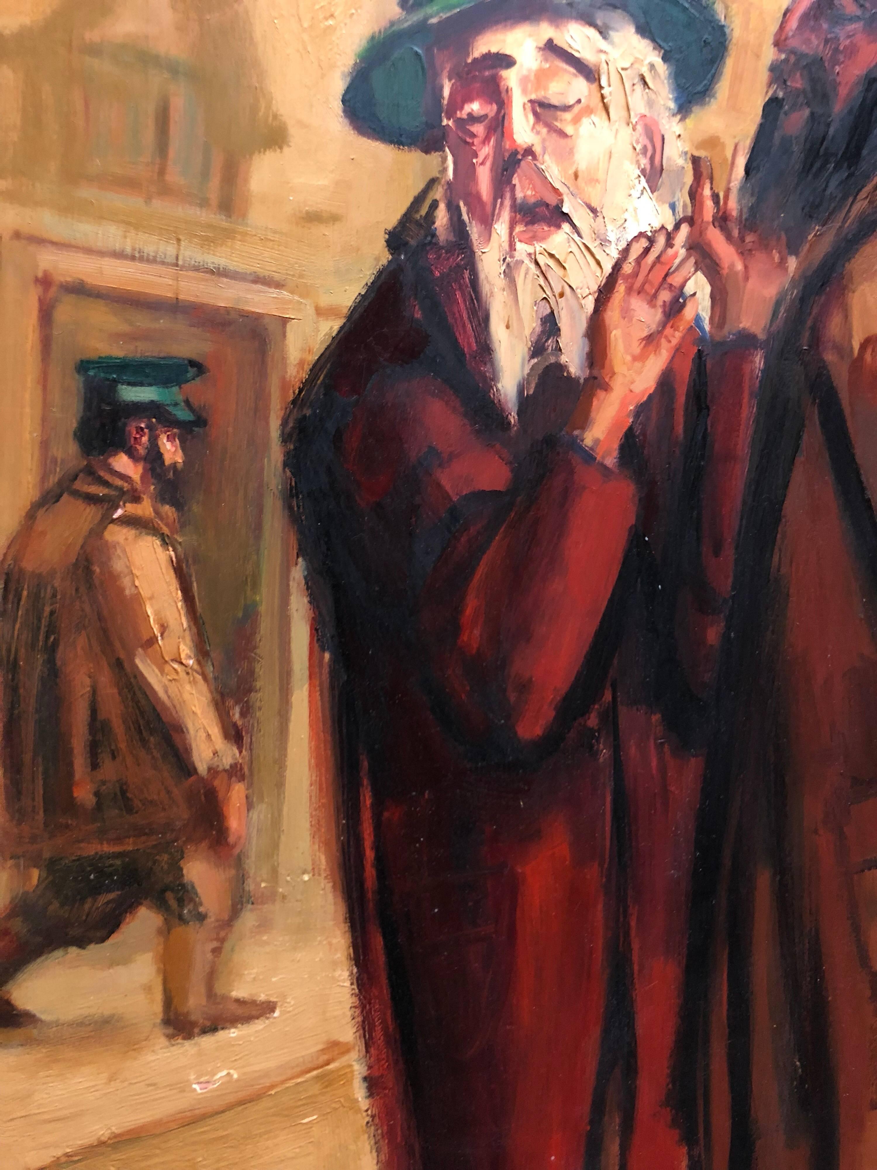 Large American Modernist Judaica Oil Painting Rabbinic Discussion 4