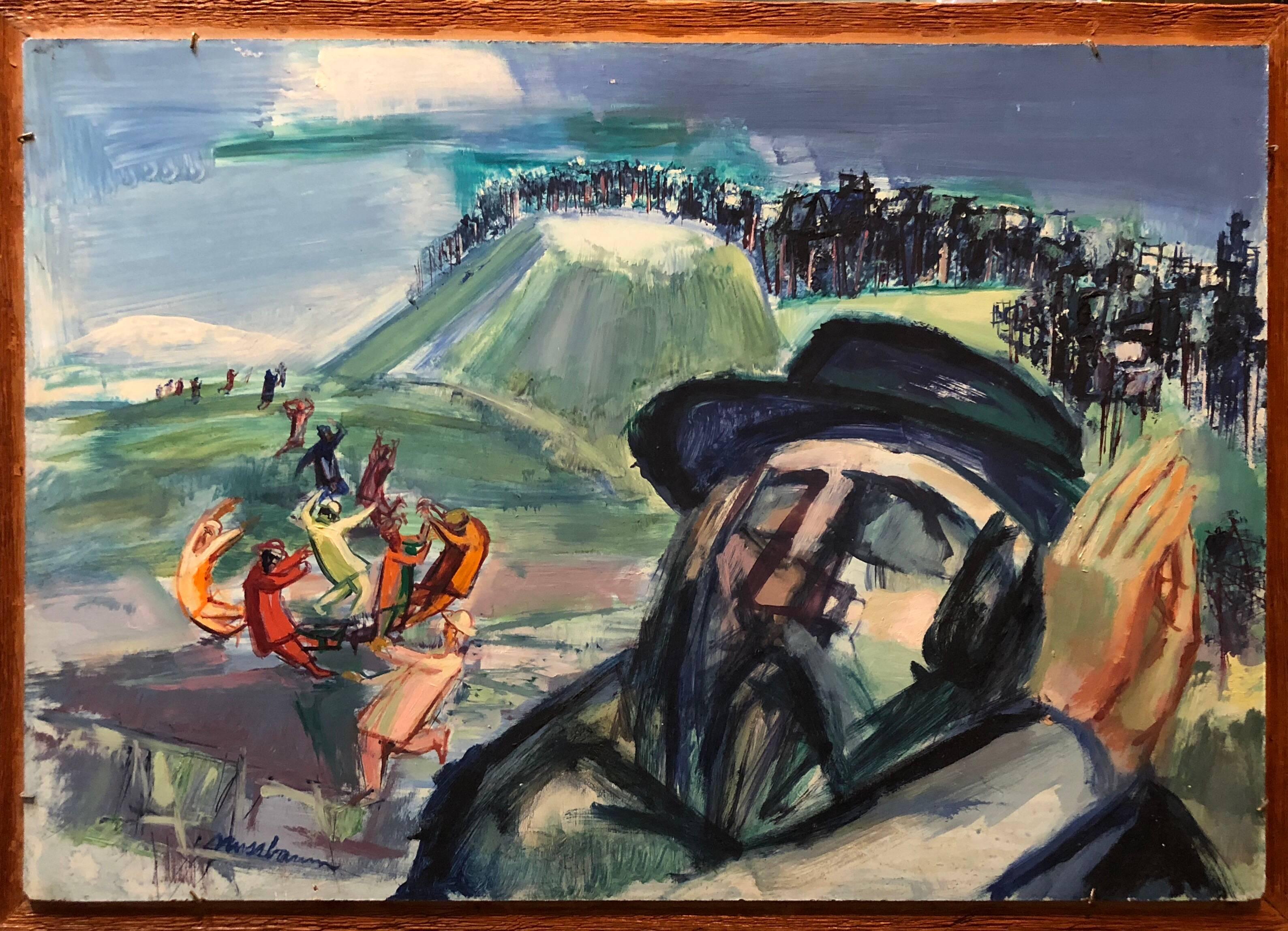 Modernistisches amerikanisches Judaica-Gemälde, Gaon und seine Jüngeren – Painting von Ervin B. Nussbaum