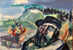 Modernist American Judaica Painting Gaon and his Disciples