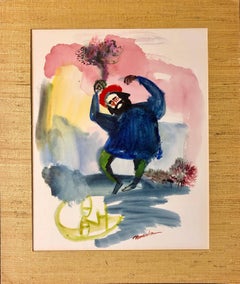 Modernist American Judaica Painting Purim, Dancing on Haman