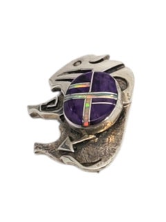 Ervin Hoskie Sterling Silver Multi Color Gemstone Inlay Buffalo Pin #20773