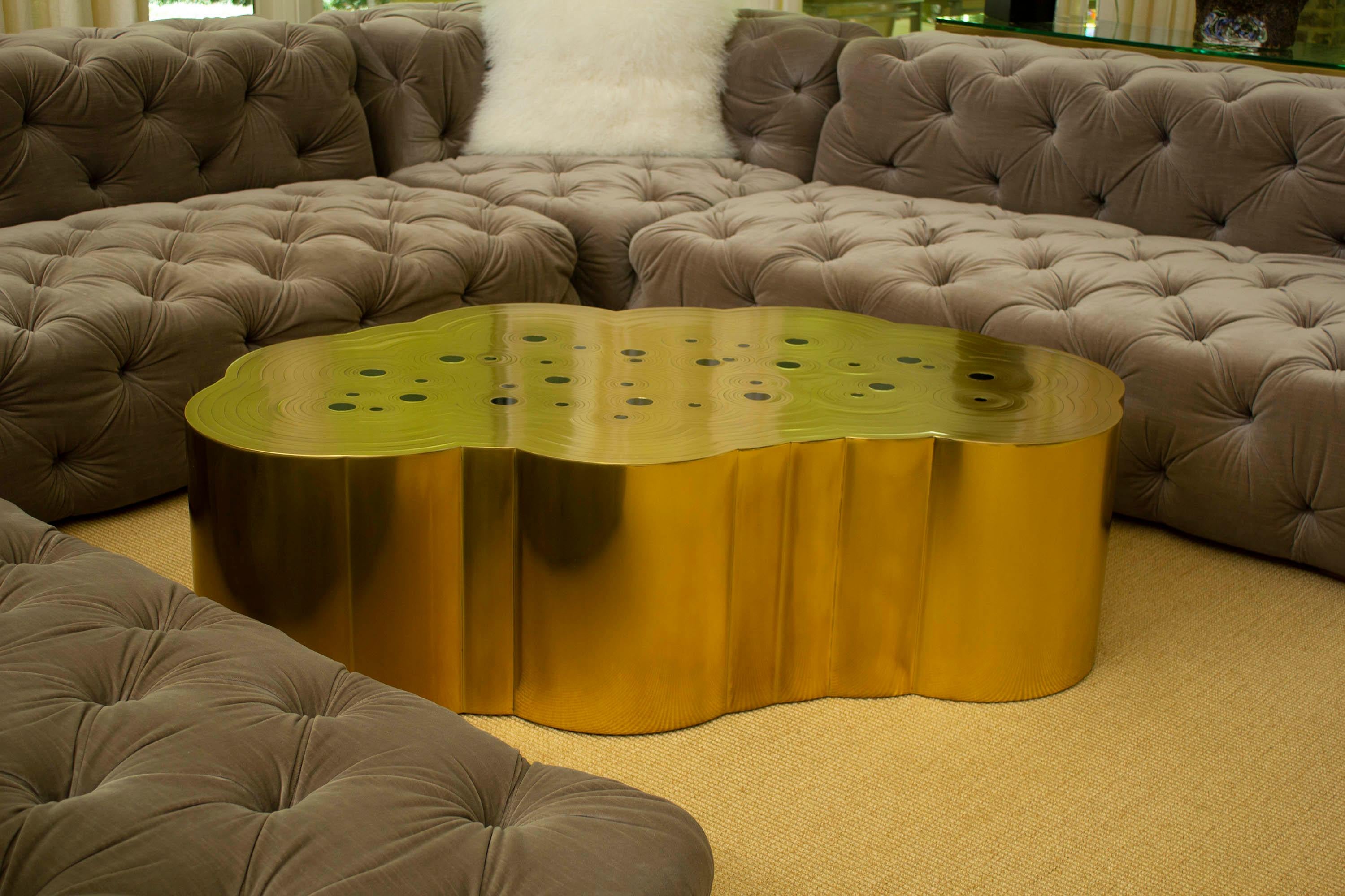 American Coffee Table Cloud Shaped by Erwan Boulloud 'Rosanna' in Solid Brass and Onyx