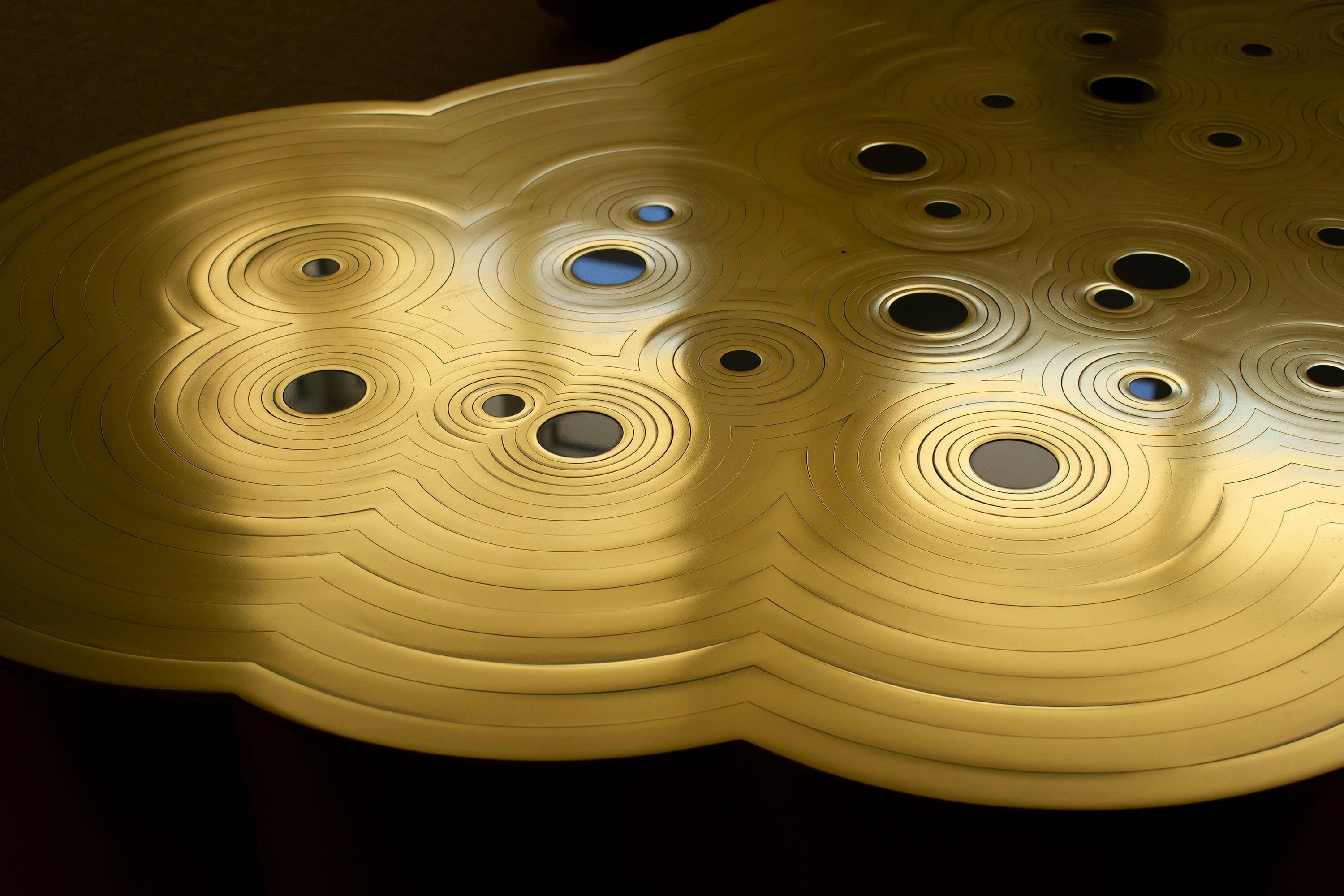 Coffee Table Cloud Shaped by Erwan Boulloud 'Rosanna' in Solid Brass and Onyx In Good Condition In Dallas, TX