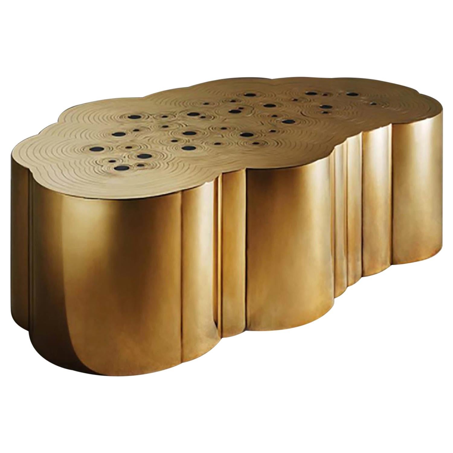 Coffee Table Cloud Shaped by Erwan Boulloud 'Rosanna' in Solid Brass and Onyx