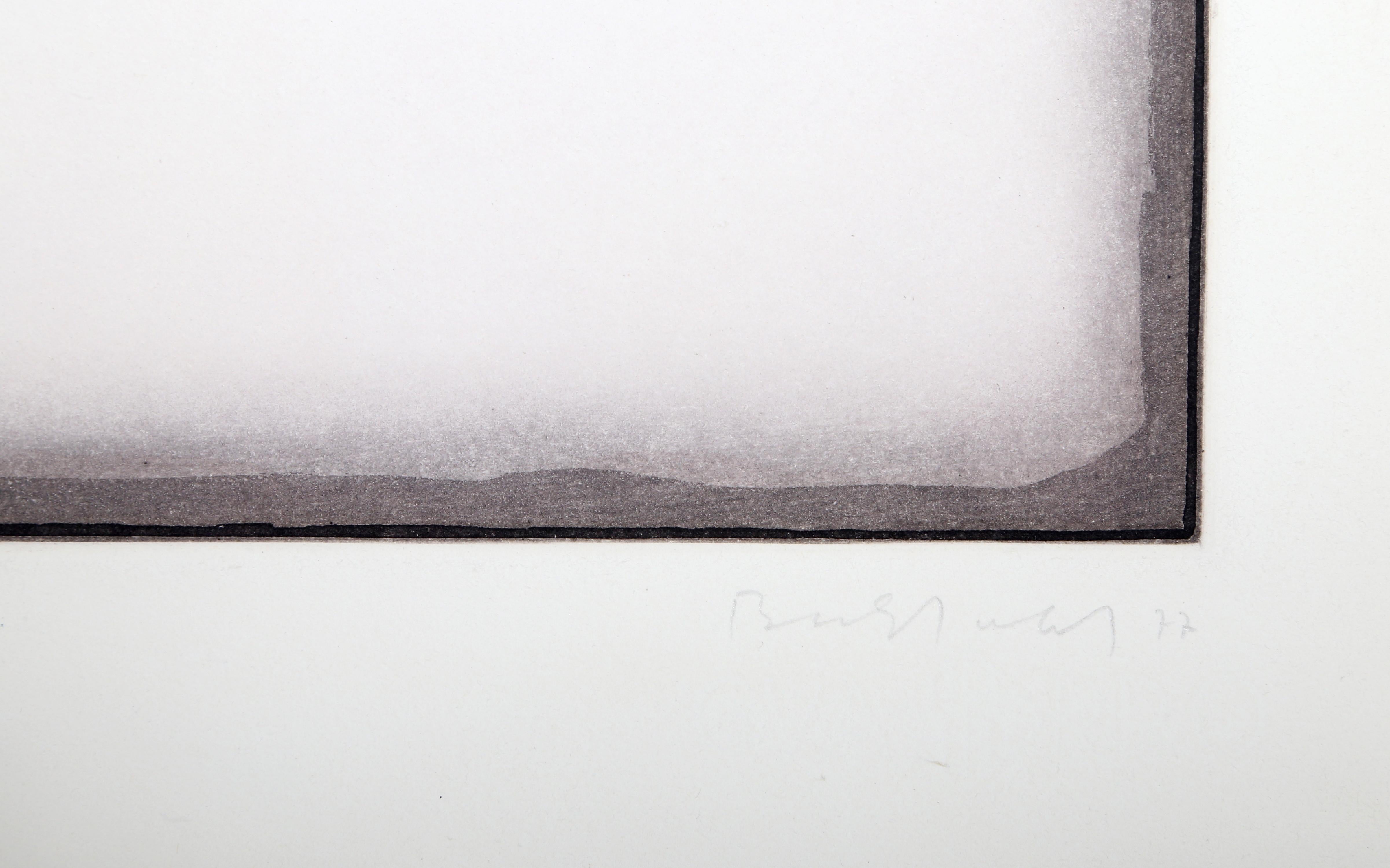 A minimal, non-centered etching by German artist, Erwin Bechtold. The print is hand-signed, dated and numbered in pencil.