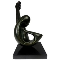 Vintage Erwin Binder Signed Mid-Century Modern Bronze Sculpture "La Guitarra"