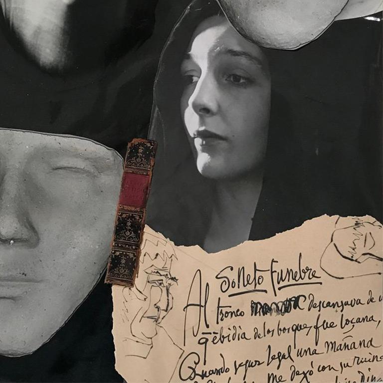Collage mit Picasso-Radierung 'Soneto Funebre' aus Vingt Poemes und Buchrücken mit Keats-Gedichten
Verso betitelt 'Le Secret Eternal'. 
Nachlass von Erwin Blumenfeld