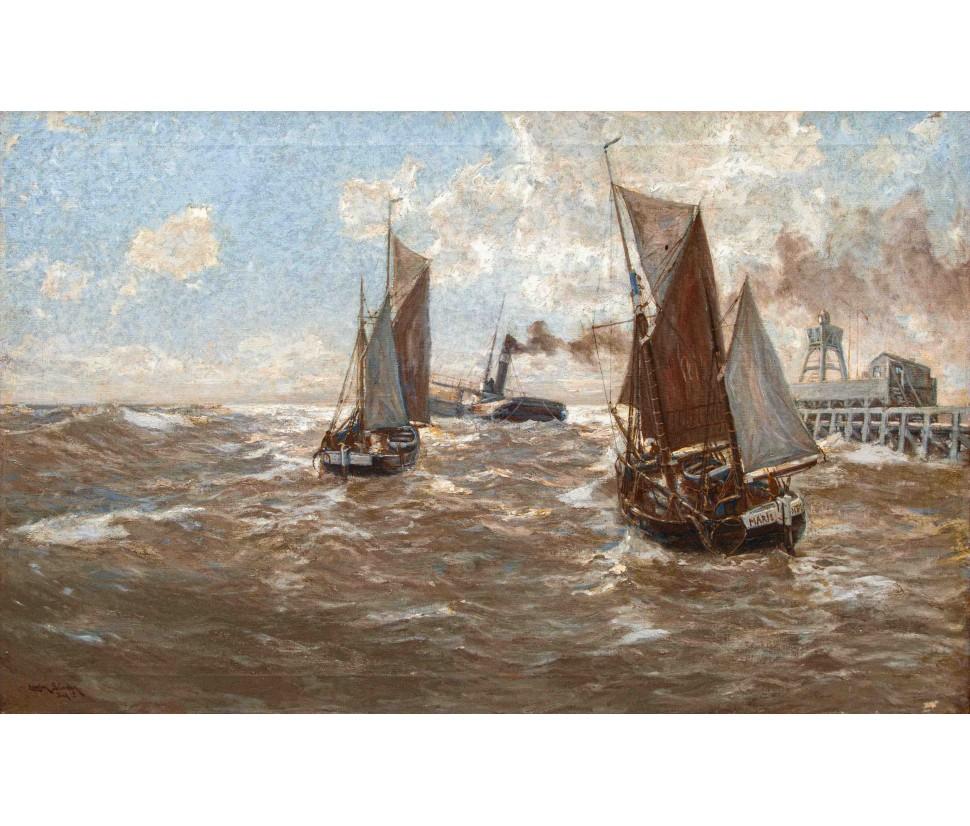von Erwin Carl Wilhelm Günther, Dampfer und Segelschiffe auf dem Meer im Angebot 1