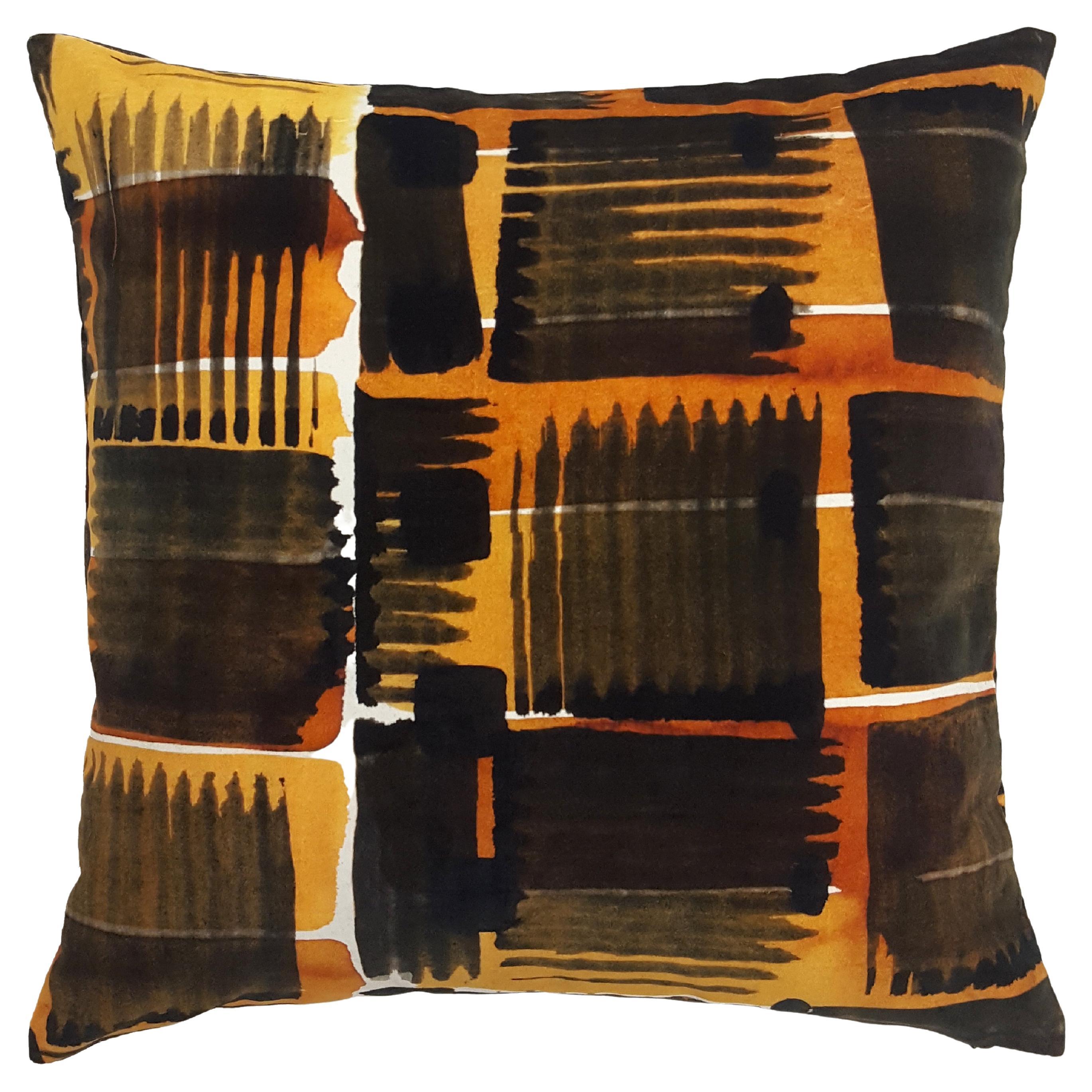 Erwin Abstract Check Velvet Cushion For Sale