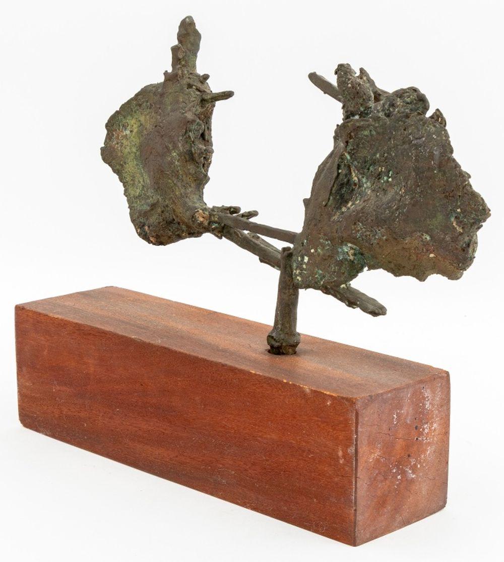 Erwin de Vries (Surinamese, 1929-2018) Brutalist Bronze Sculpture, 1970, abstract forms on rectangular wood base, labeled 