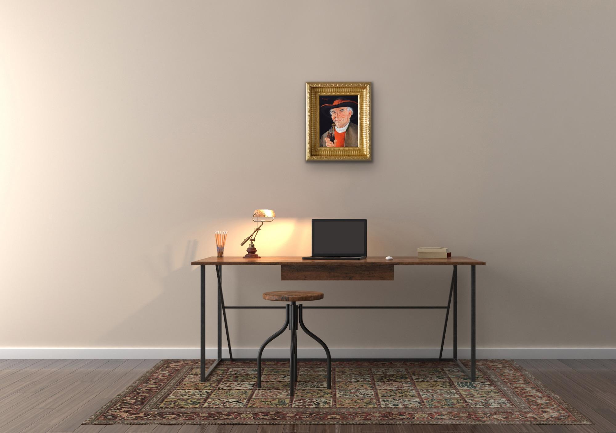 Porträt-Ölgemälde eines österreichischen Gentleman mit Pfeife (Braun), Portrait Painting, von Erwin Eichinger