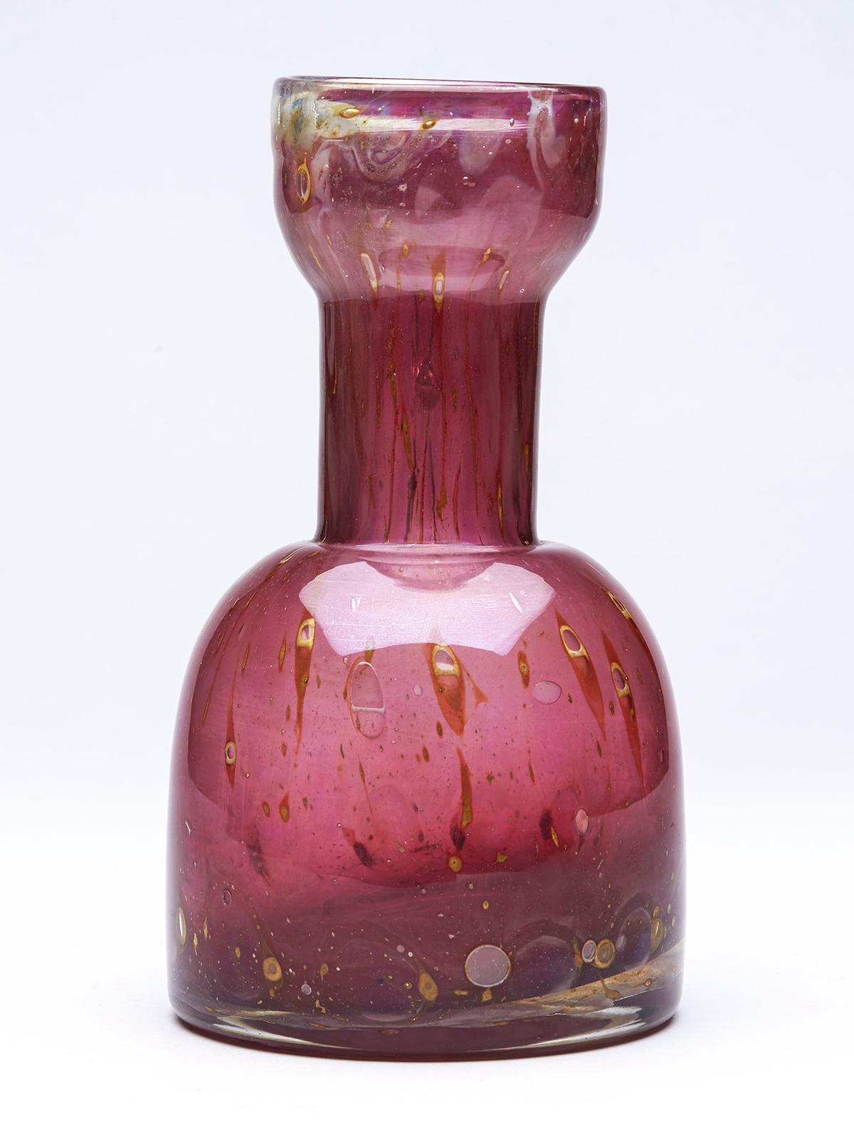 Erwin Eisch German Pfauenauge Collection Cranberry Art Glass Handled Vase For Sale 4