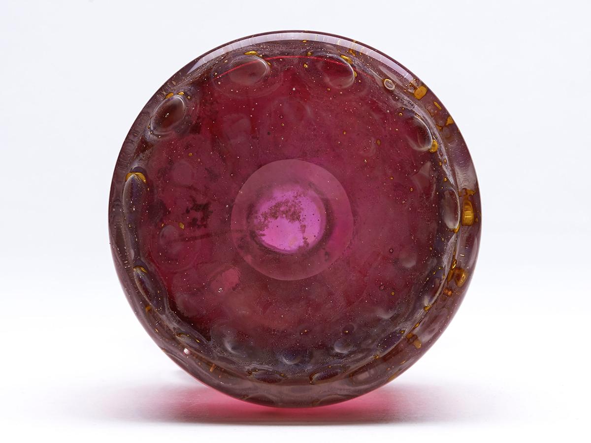 20th Century Erwin Eisch German Pfauenauge Collection Cranberry Art Glass Handled Vase For Sale