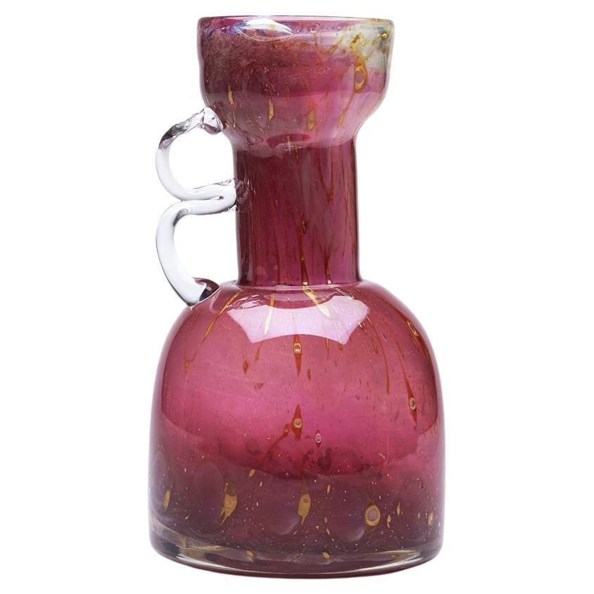Erwin Eisch German Pfauenauge Collection Cranberry Art Glass Handled Vase