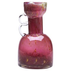Vintage Erwin Eisch German Pfauenauge Collection Cranberry Art Glass Handled Vase