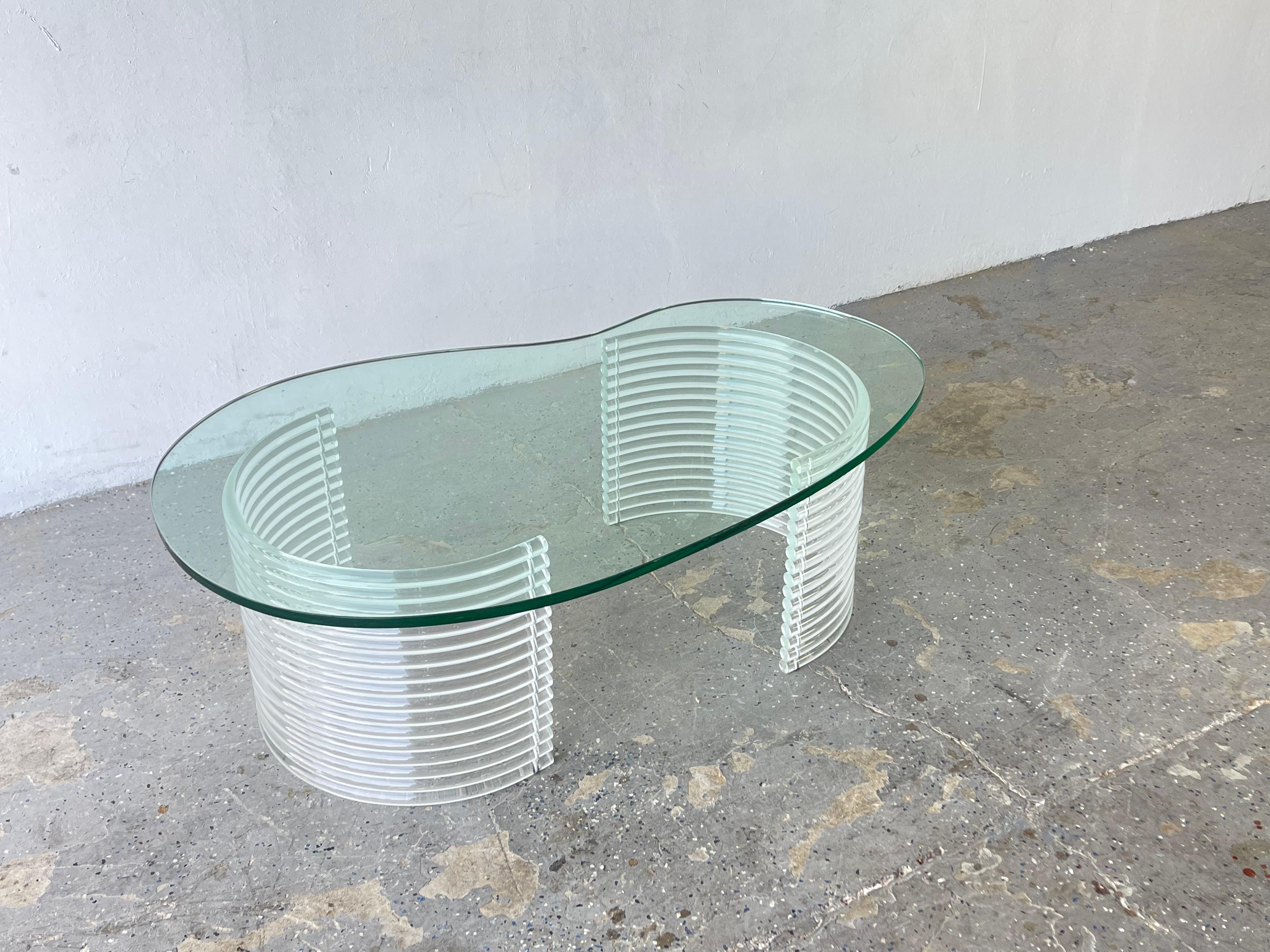 Post-Modern Erwin & Estelle Kidney shaped 1980s, Postmodern Lucite and Glass Coffee Table