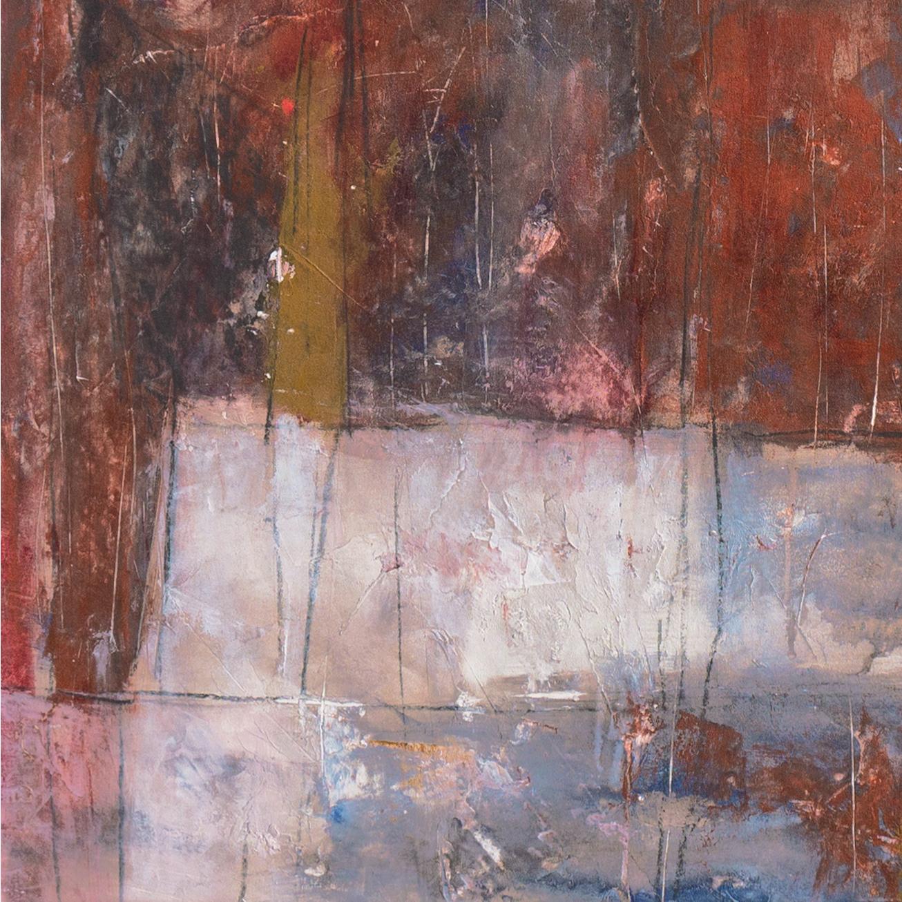 'Astrazione in corallo, avorio e carboncino', grande olio astratto guatemalteco - Abstract Painting Grigio di Erwin Guillermo
