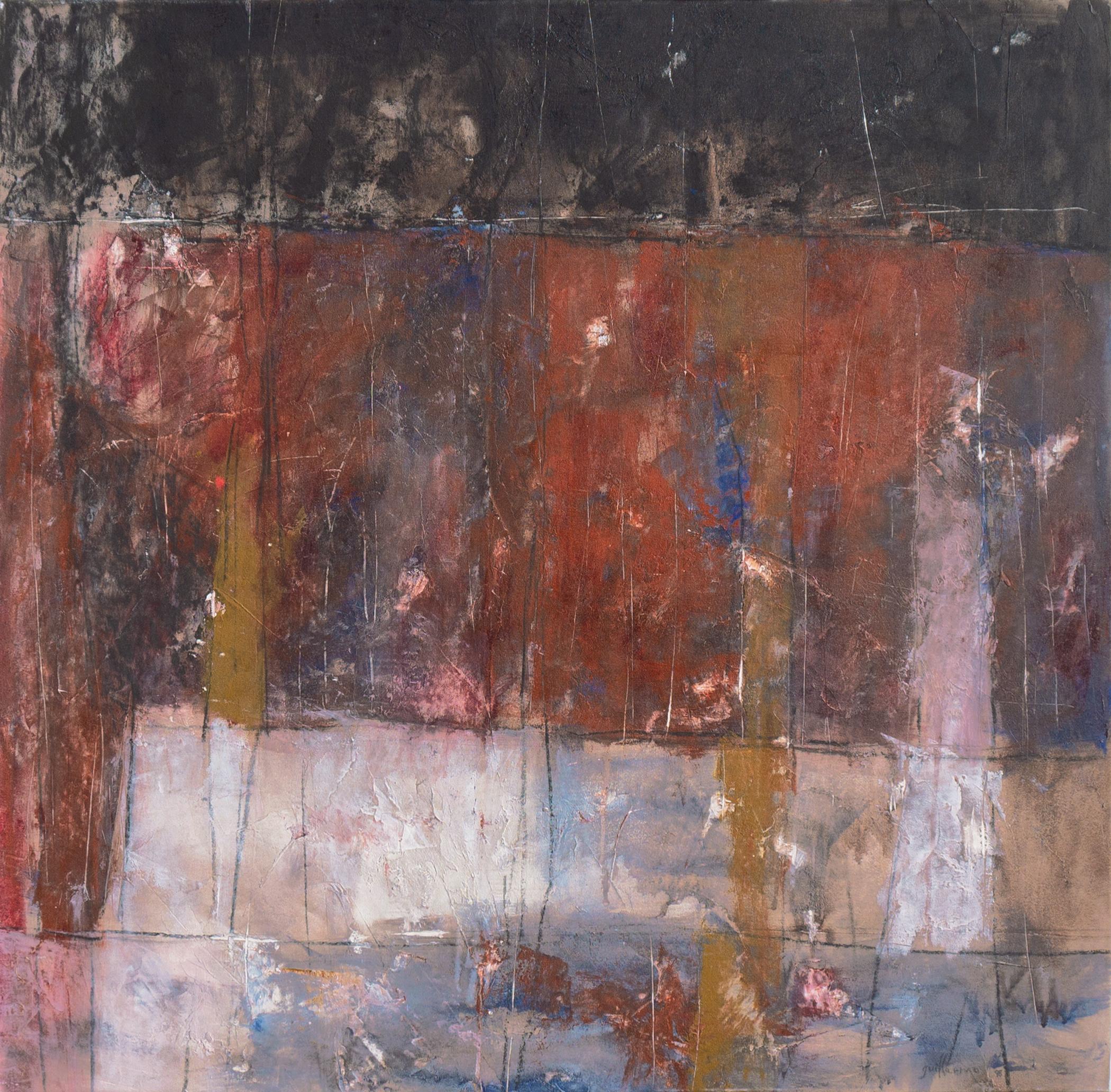 Abstract Painting di Erwin Guillermo - 'Astrazione in corallo, avorio e carboncino', grande olio astratto guatemalteco