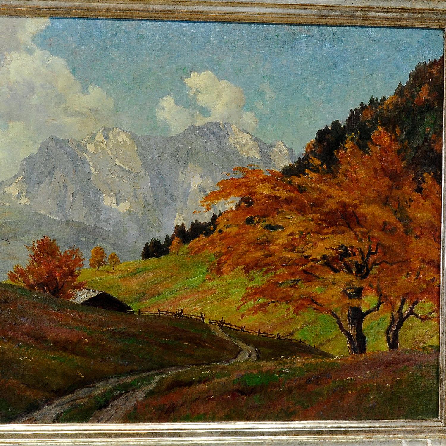 German Erwin Kettemann Landscape in the Tyrolean Alps, Oil on Canvas ca. 1930 For Sale