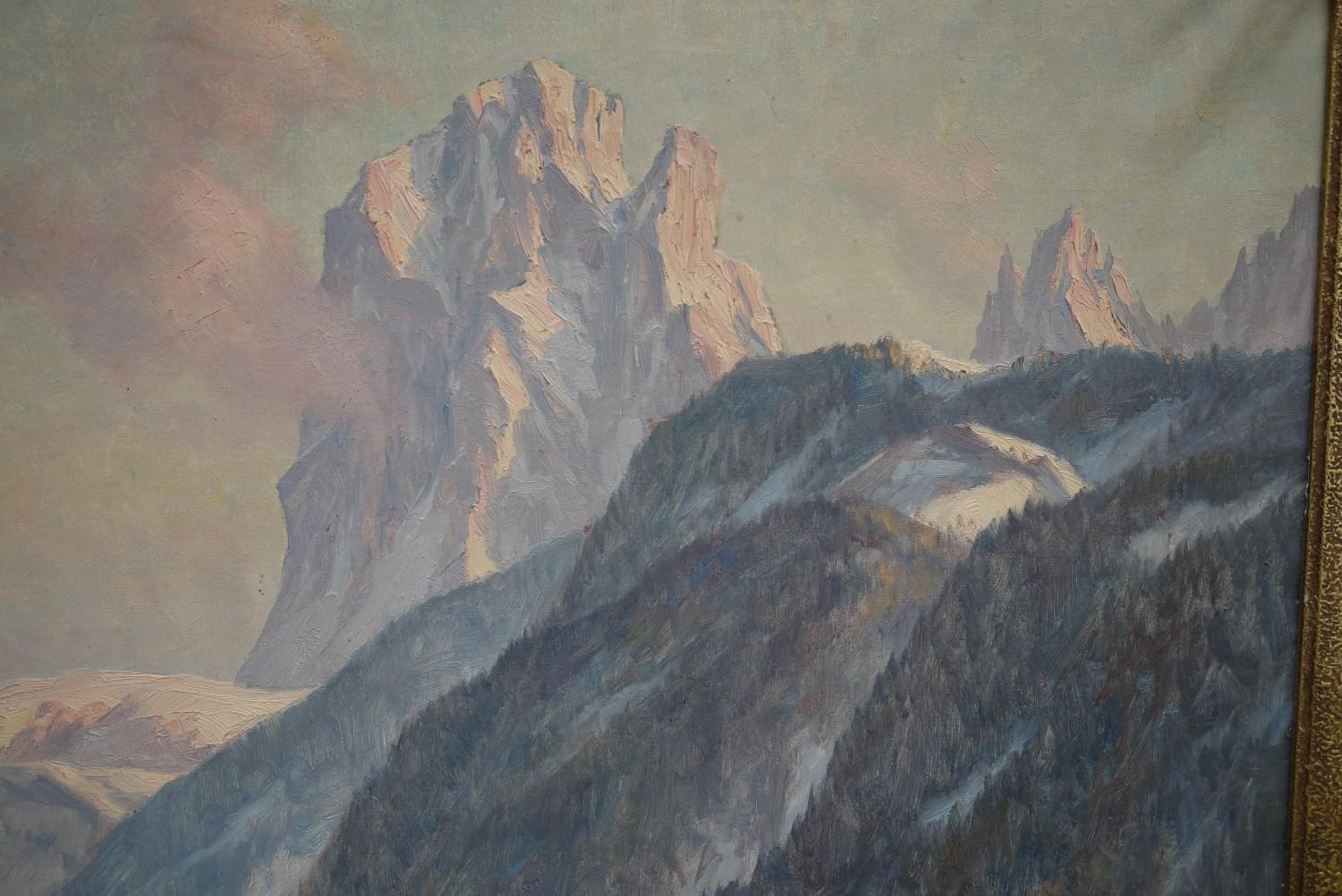 Sassolungo, Erwin Kettemann, Oil on Canvas Dolomites Painting, 1940 In Excellent Condition In Albignasego, IT