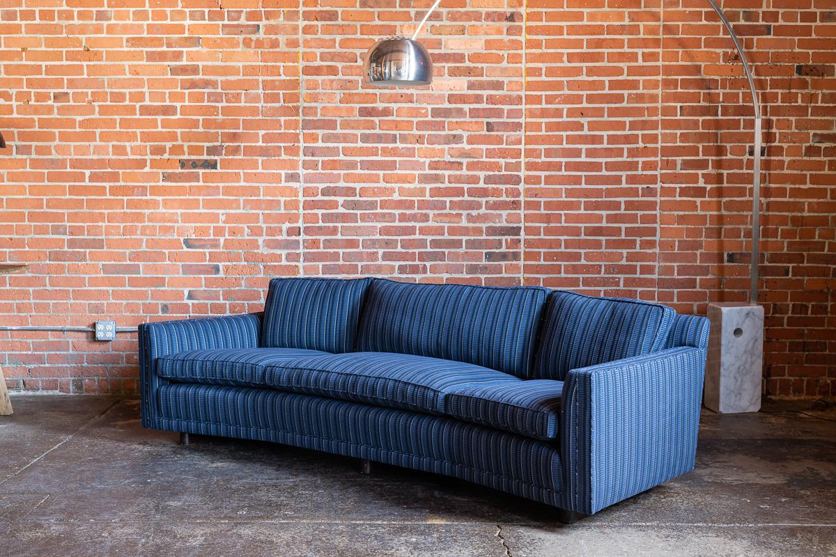 Erwin Lambeth blue mid century sofa, recovered in zak & fox fabric.