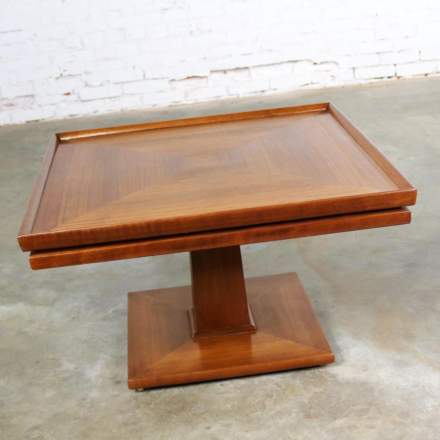 Campaign Erwin Lambeth Midcentury Walnut Square Pedestal Side End or Lamp Table