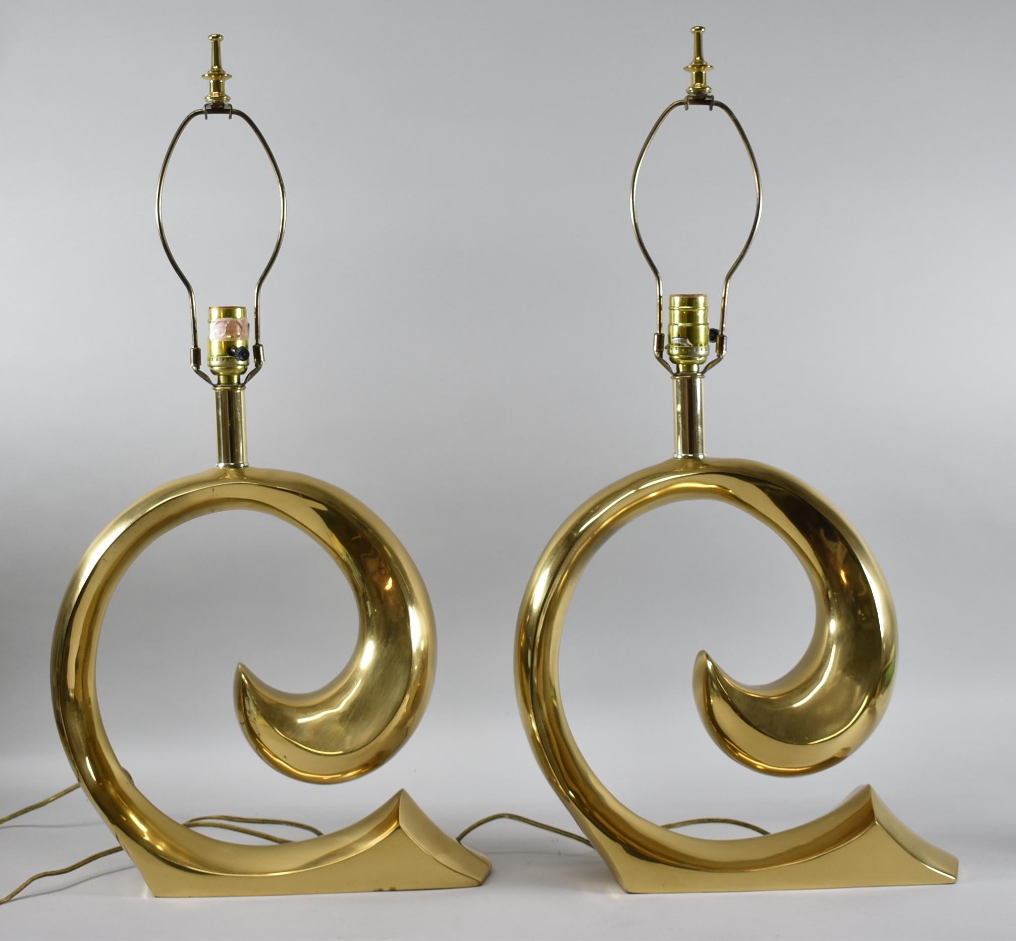 Hollywood Regency pair of lamps by Erwin Lambeth for Pierre Cardin. Curling wave form 