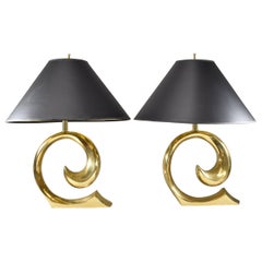 Vintage Erwin Lambeth Pair Brass "Swoosh" Table Lamps for Pierre Cardin