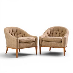 Erwin Lambeth Style Mid Century Walnut Lounge Chairs - Pair