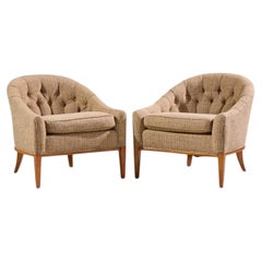 Erwin Lambeth Style Mid Century Walnut Lounge Chairs - Pair