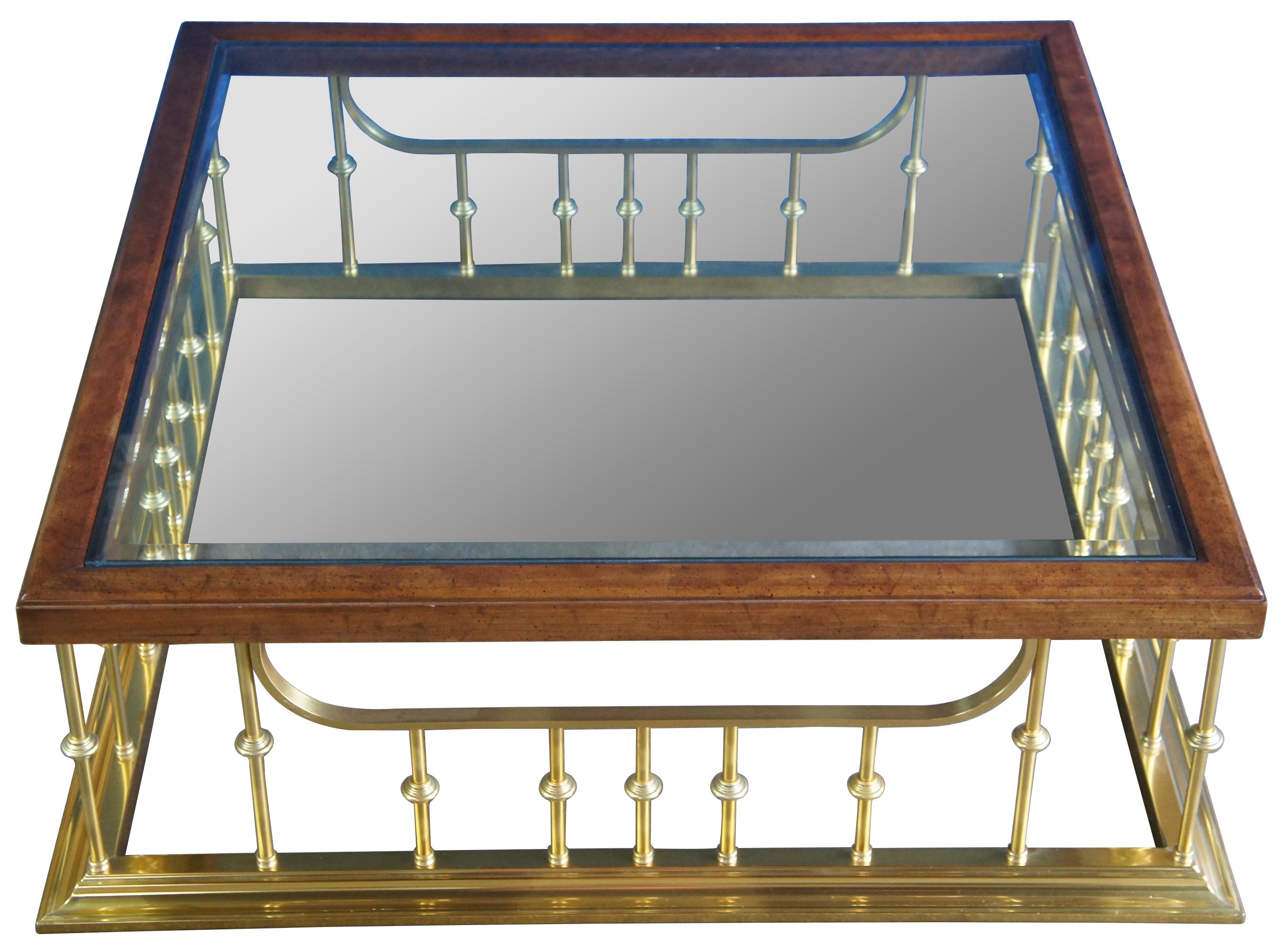 Empire Erwin Lambeth Walnut Brass & Glass Fireplace Fender Gallery Square Coffee Table