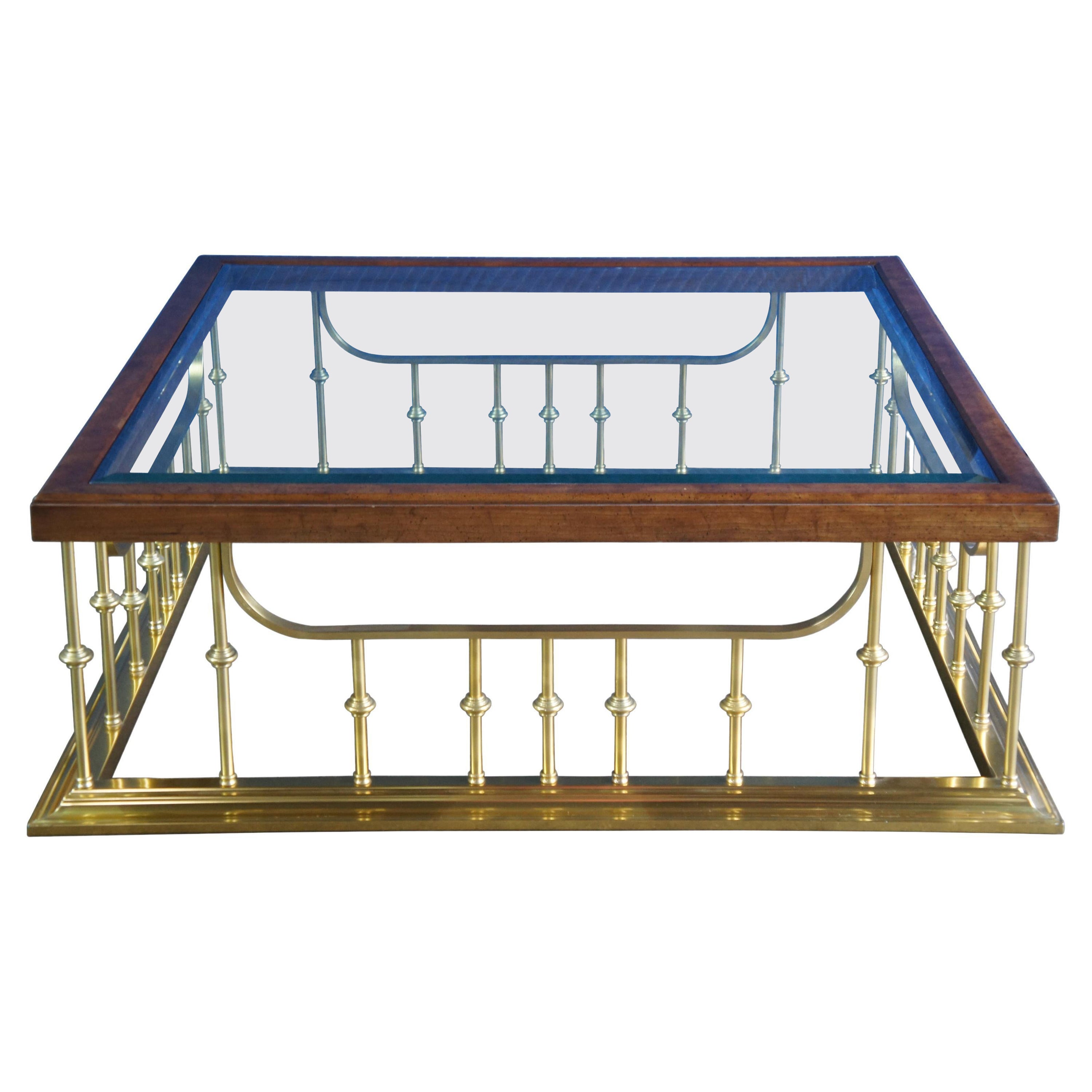 Erwin Lambeth Walnut Brass & Glass Fireplace Fender Gallery Square Coffee Table