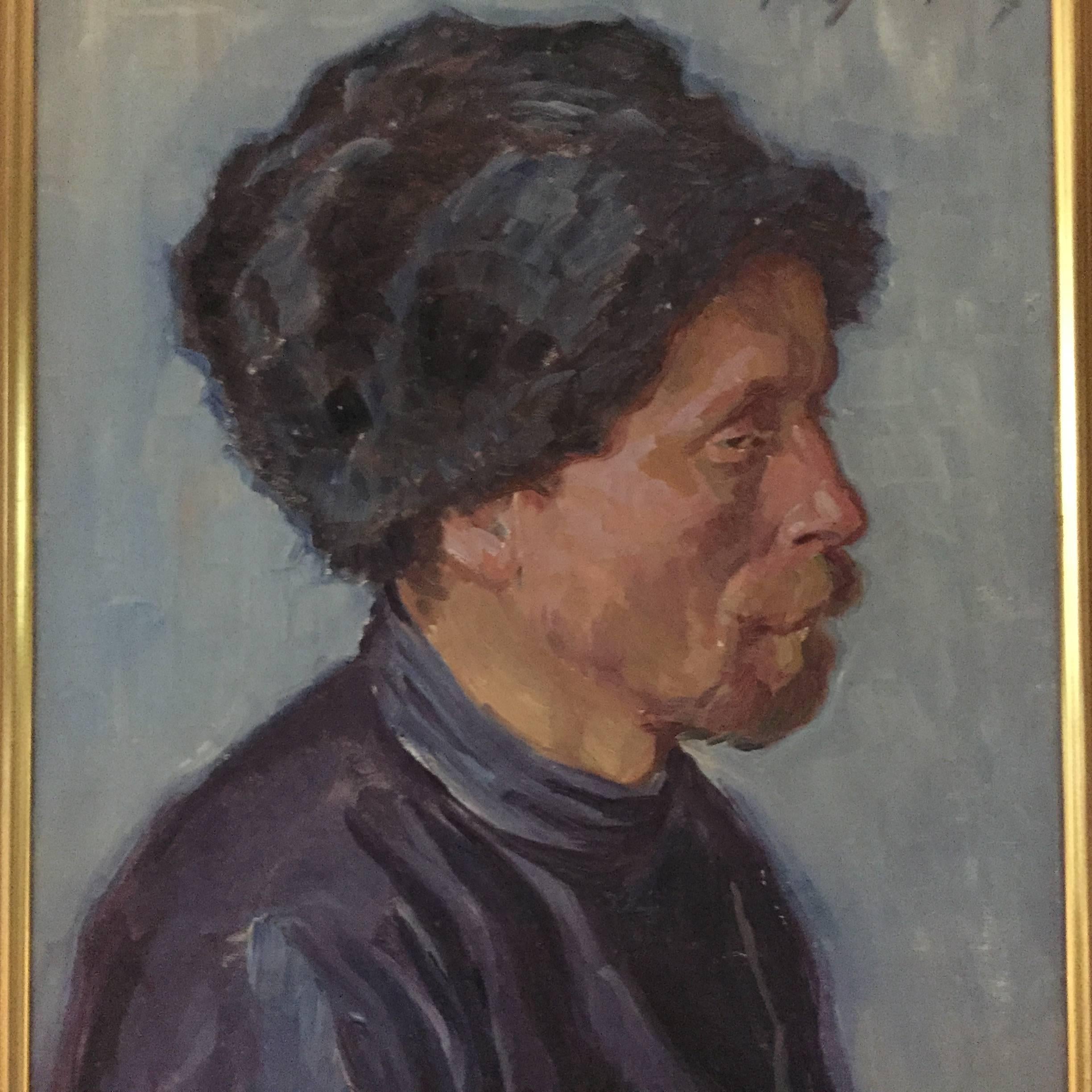 Art Nouveau Erwin Lang Austria, Male Portrait Dated 1917 For Sale
