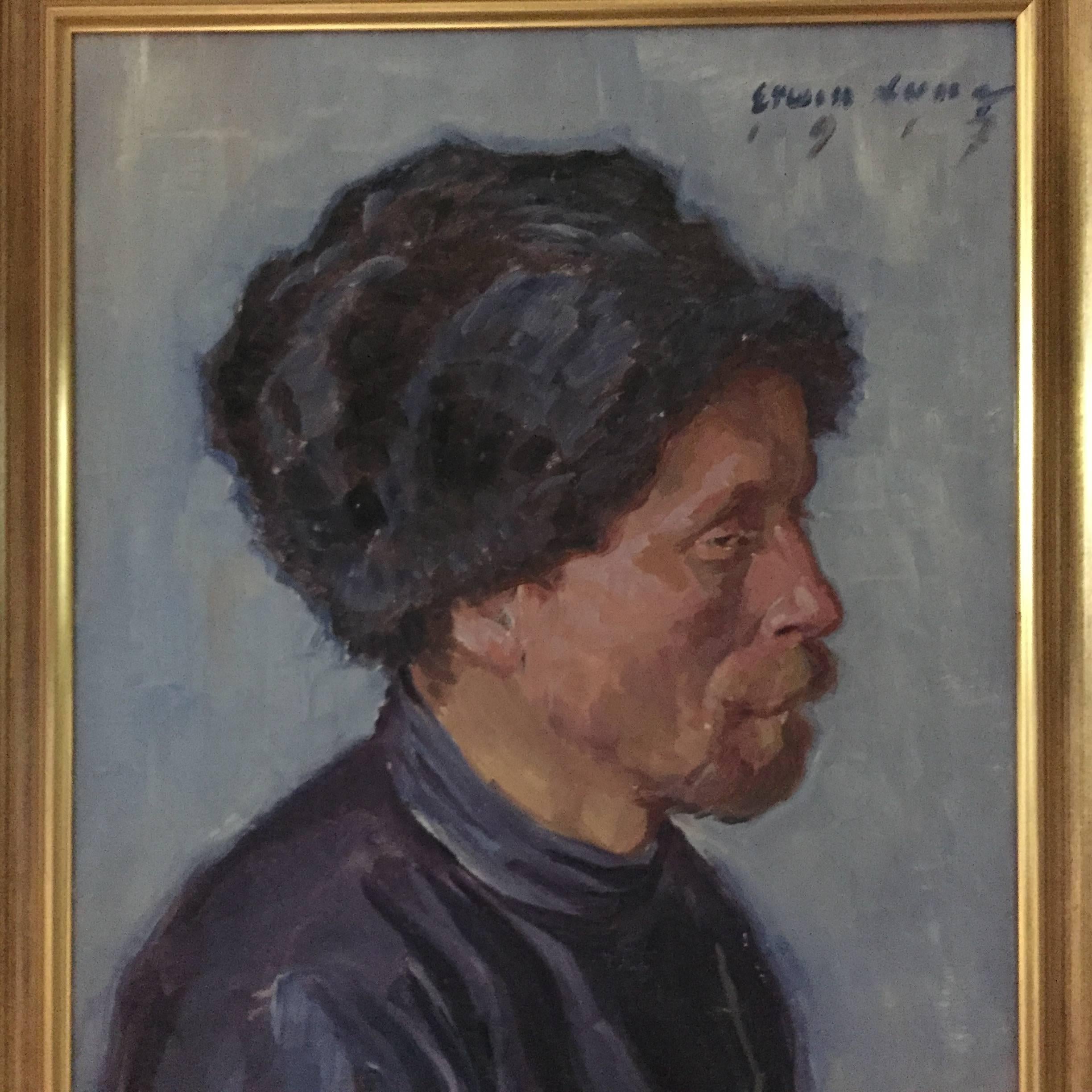 Erwin Lang Austria, Male Portrait Dated 1917 In Good Condition For Sale In Hudson, NY