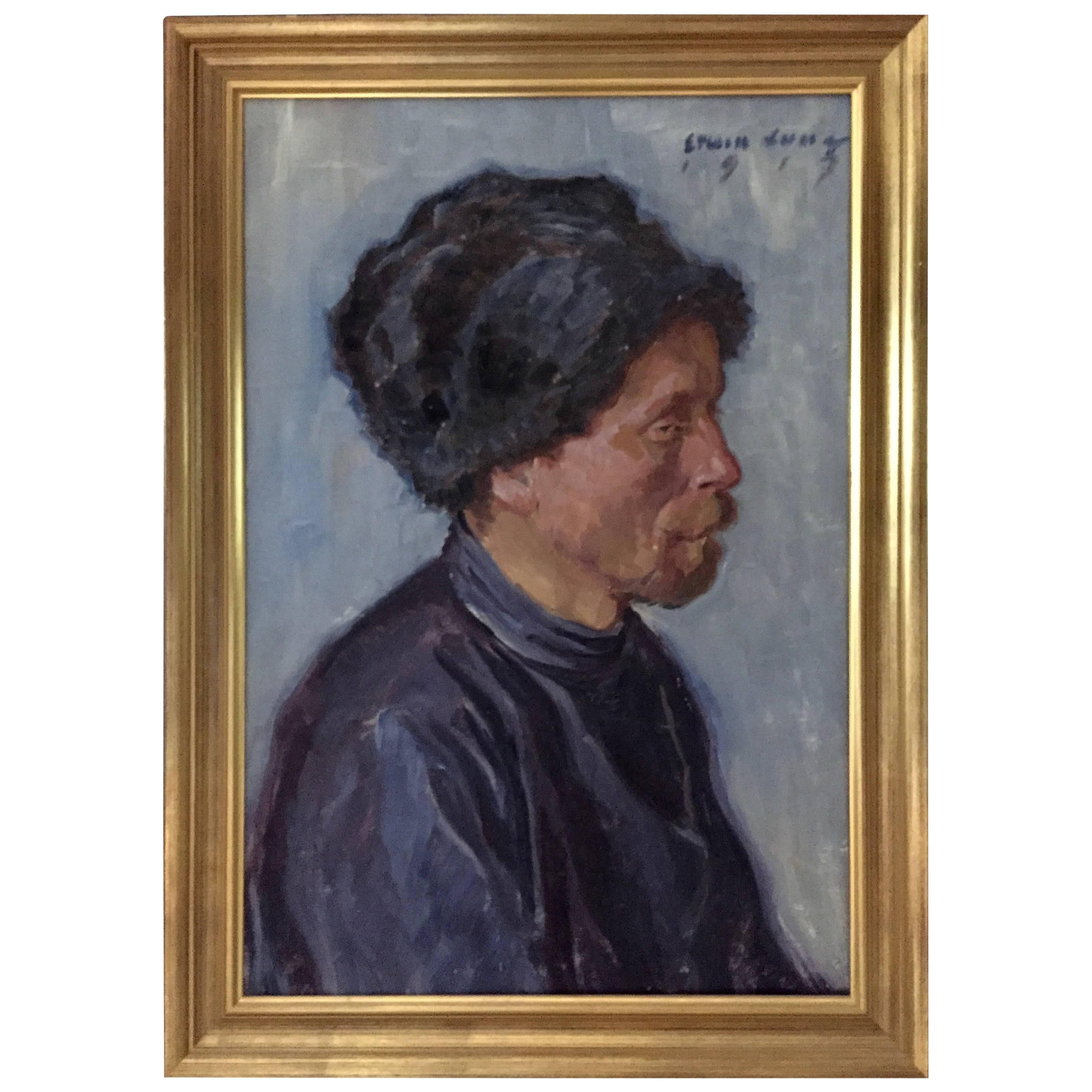 Erwin Lang Austria, Male Portrait Dated 1917 For Sale