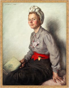 Ritratto di una donna con il velo, dipinto a olio svizzero degli anni ’40