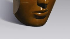 Blockhead Bronze Sculpture Contemporary Face Cubist Brown Patina